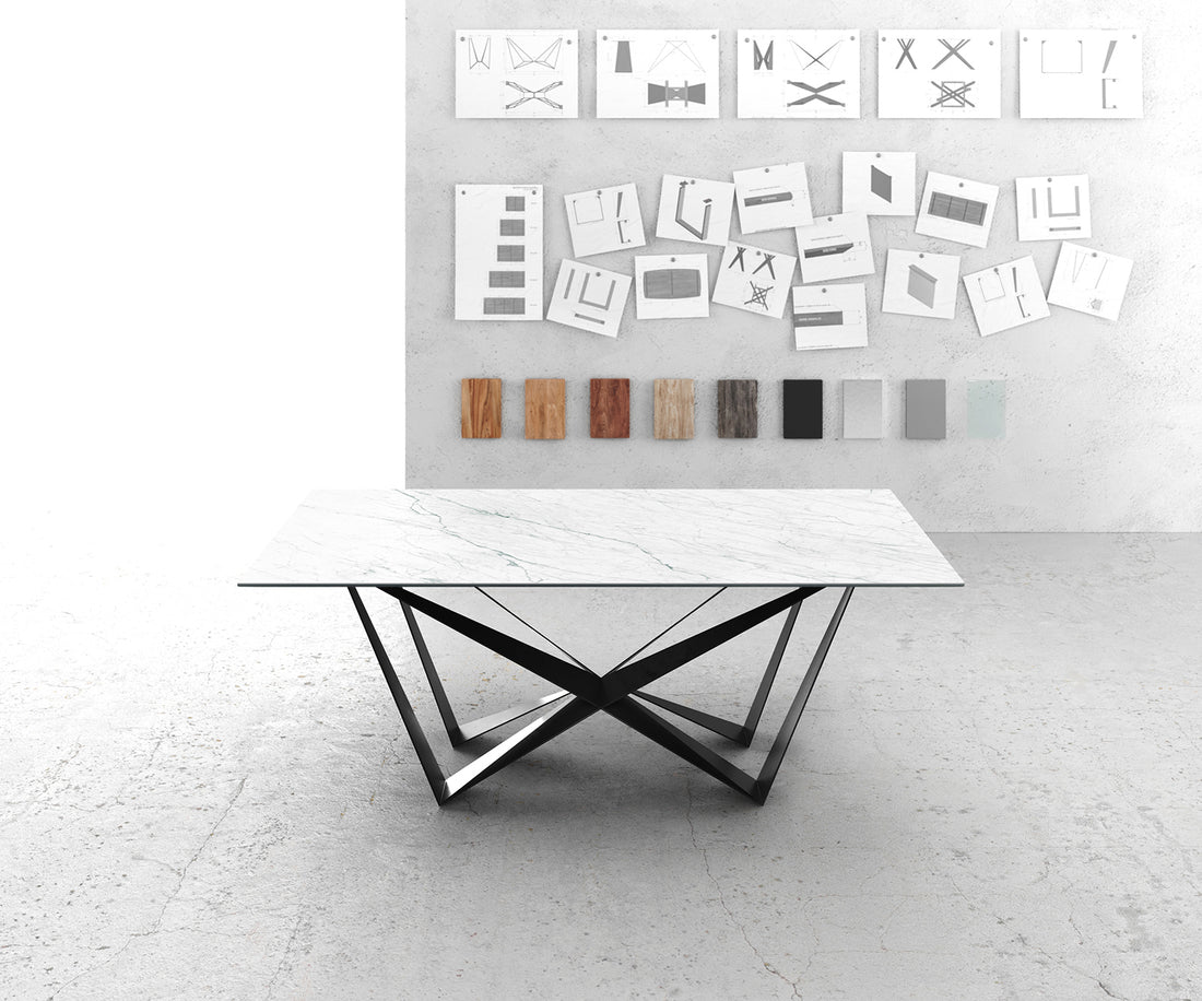 Dining Table Aurora 200cm Ceramic Statuarietto White Spider Frame Black