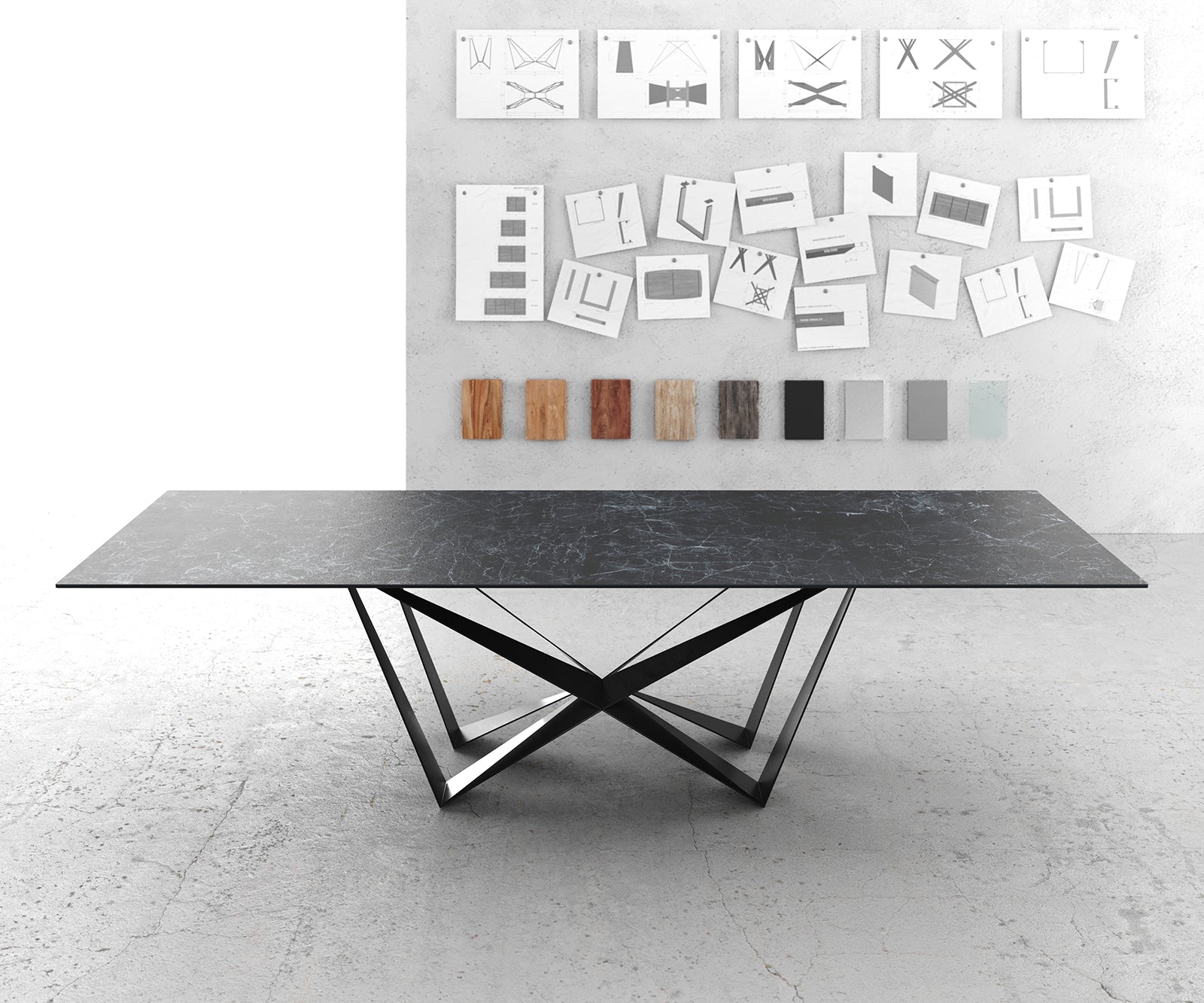 Dining Table Aurora Ceramic Anthracite Spider Frame Black 200-300cm