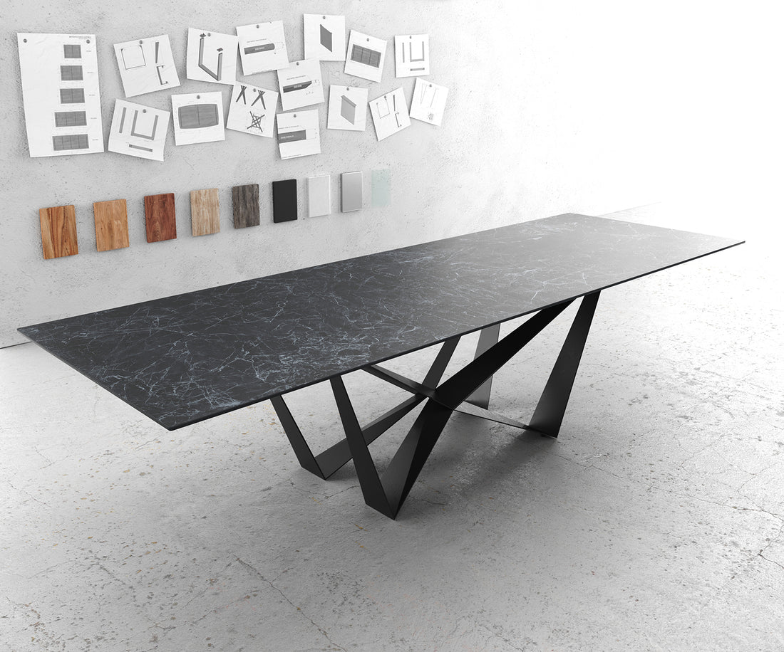 Dining Table Aurora 300cm Ceramic Nero Greco Anthracite Spider Frame Black