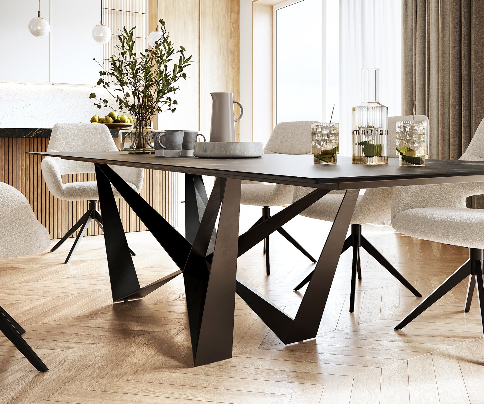 Dining Table Aurora 300cm Ceramic Brown Spider Frame Black