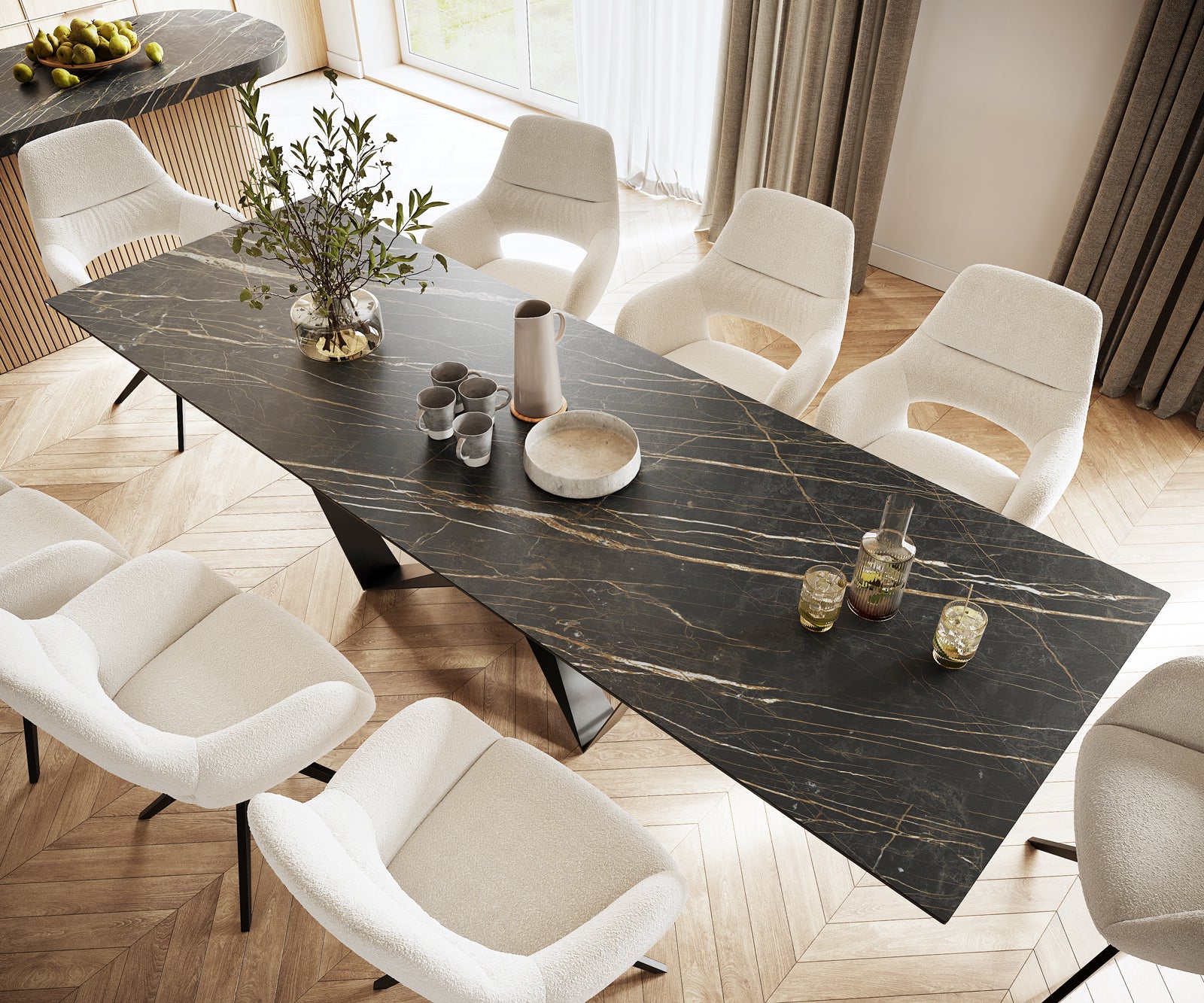 Dining Table Aurora 300cm Ceramic Brown Spider Frame Black