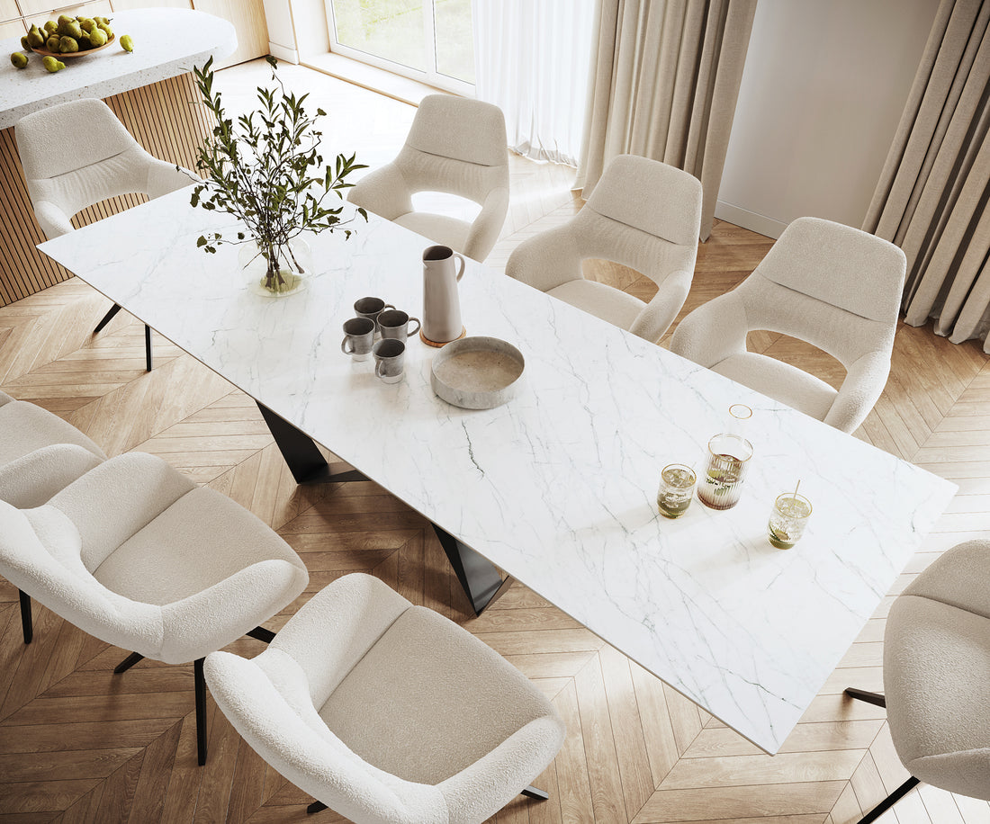 Dining Table Aurora 300cm Ceramic Statuarietto White Spider Frame Black