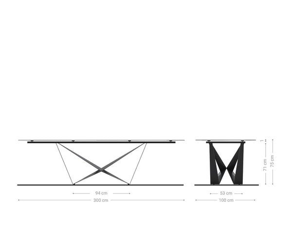 Dining Table Aurora 300cm Ceramic White Spider Frame Black