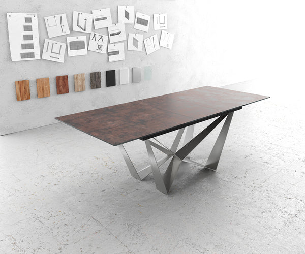 Dining Table Aurora 180-220x90cm Glass Brown Spider Frame Silver