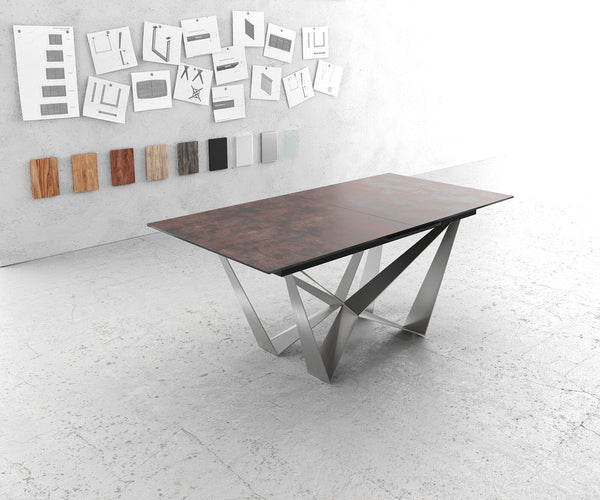 Extendable Dining Table Aurora 180-220x90cm Glass Brown Spider Frame Silver