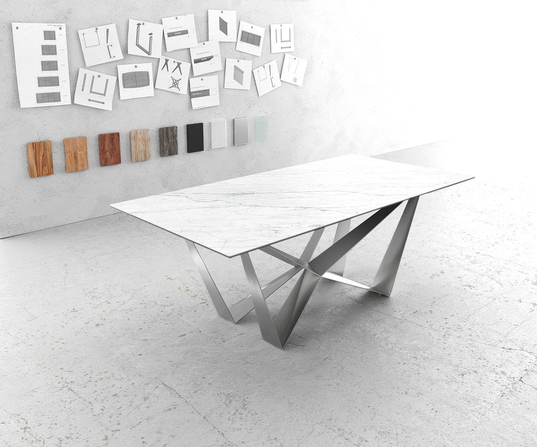 Dining Table Aurora 200cm Ceramic Statuarietto White Spider Frame Steel