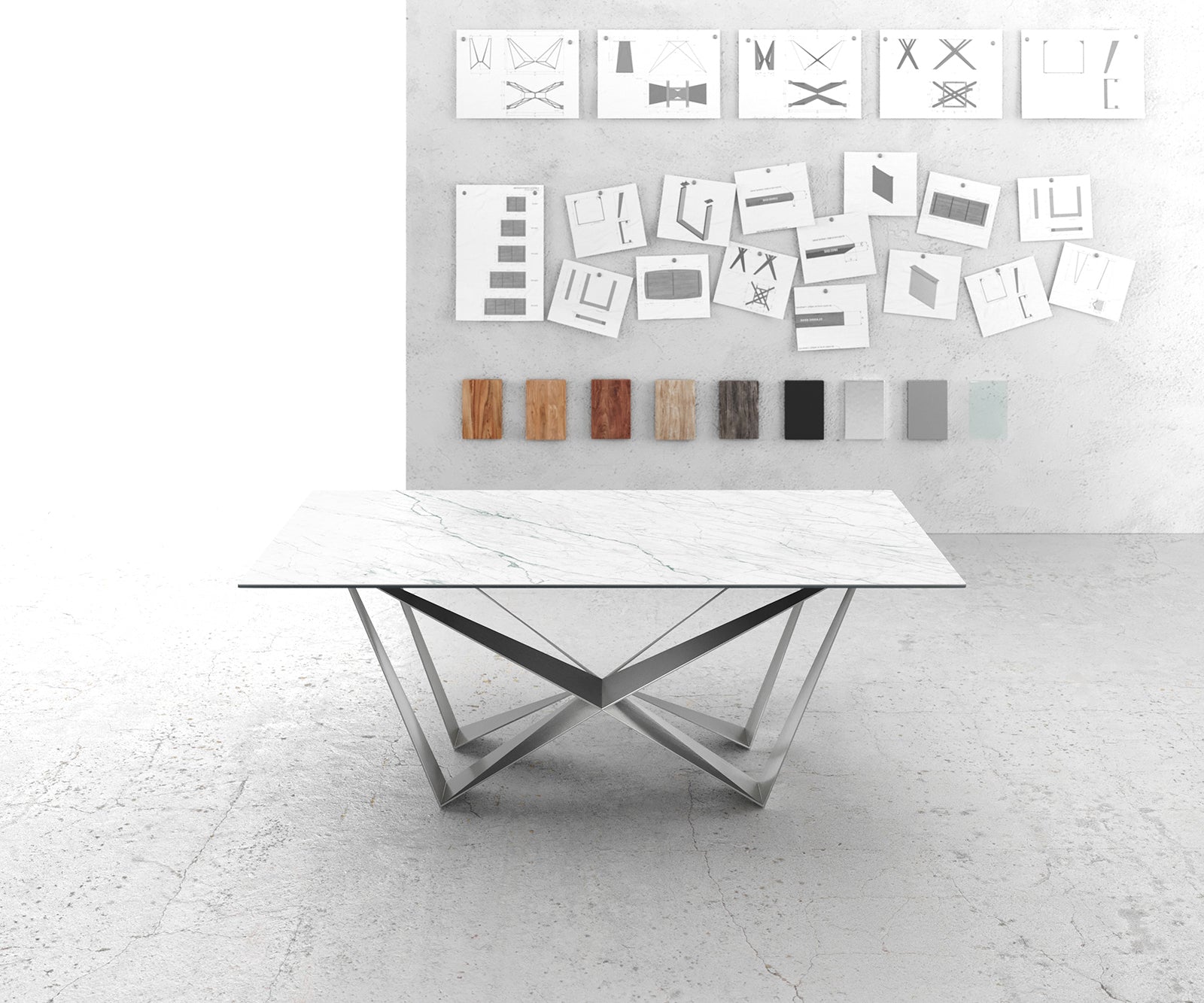 Dining Table Aurora 200cm Ceramic Statuarietto White Spider Frame Steel