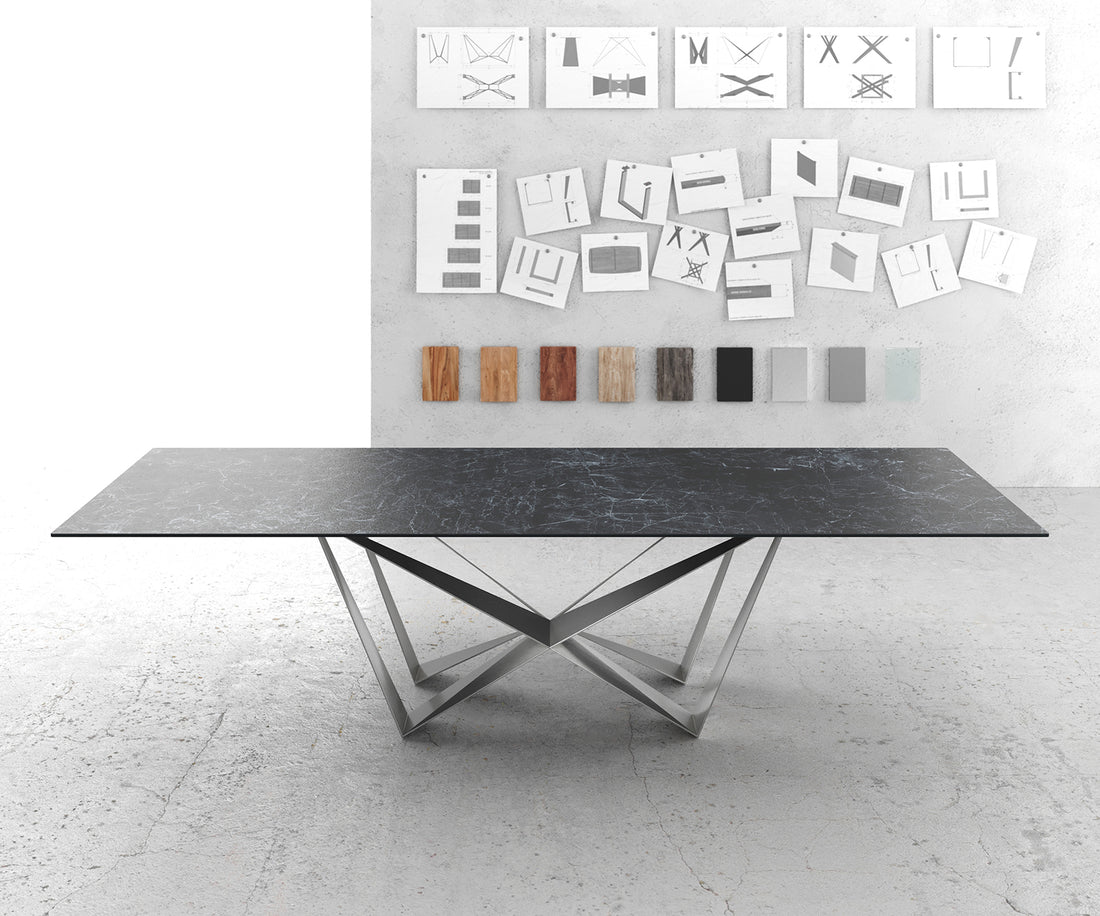 Dining Table Aurora 300cm Ceramic Nero Greco Anthracite Spider Frame Steel