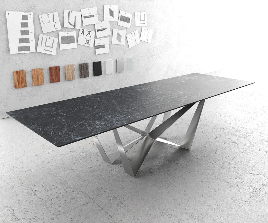 Dining Table Aurora 300cm Ceramic Nero Greco Anthracite Spider Frame Steel