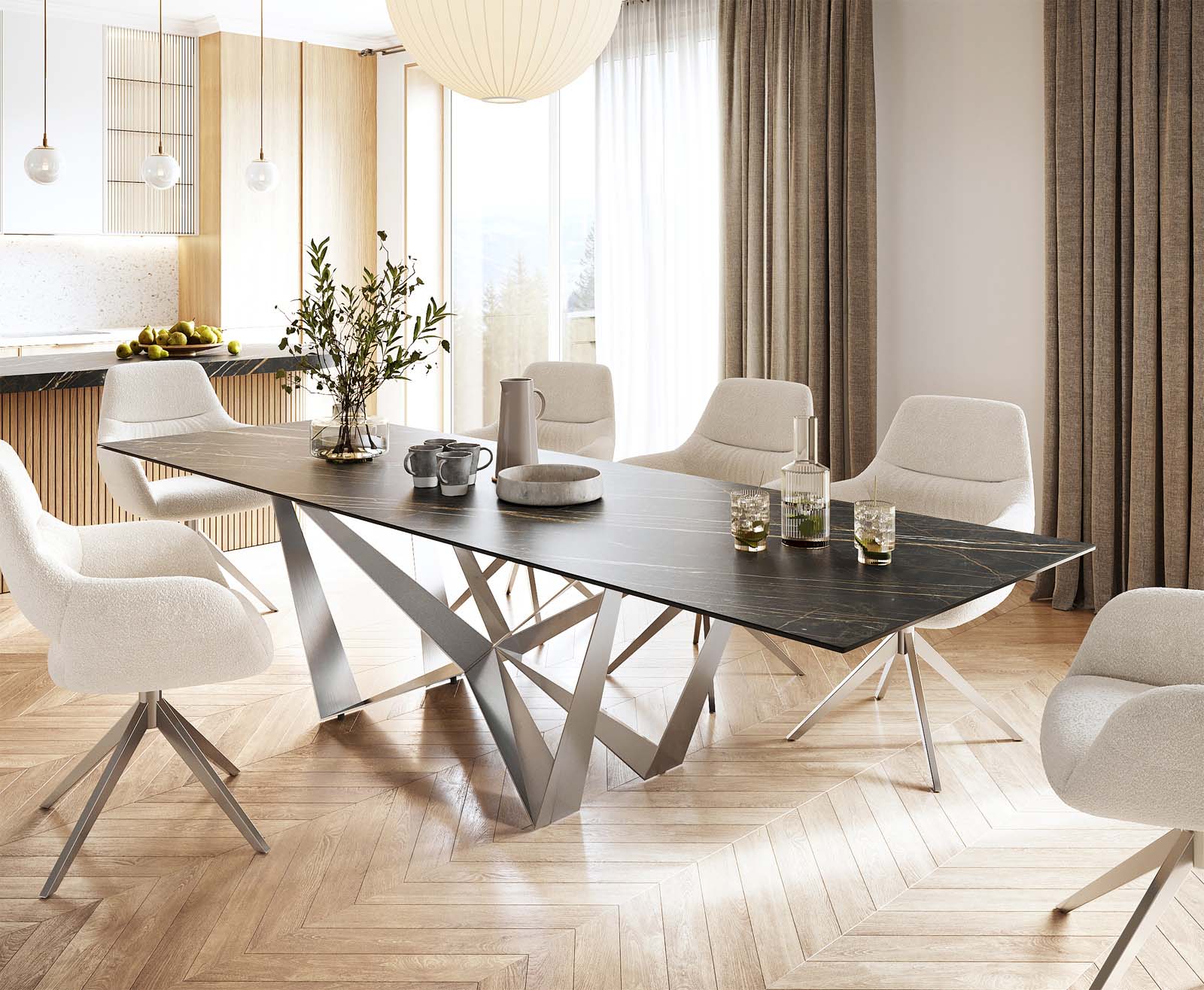 Dining Table Aurora 300cm Ceramic Noir Desir Brown Spider Frame Steel