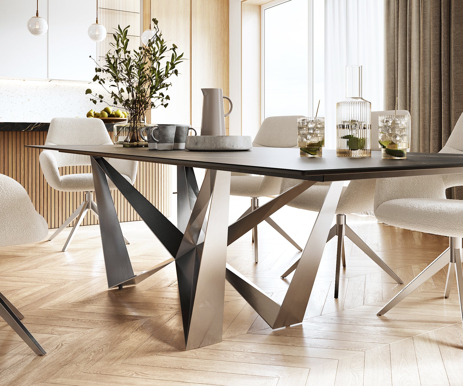 Dining Table Aurora 300cm Ceramic Noir Desir Brown Spider Frame Steel