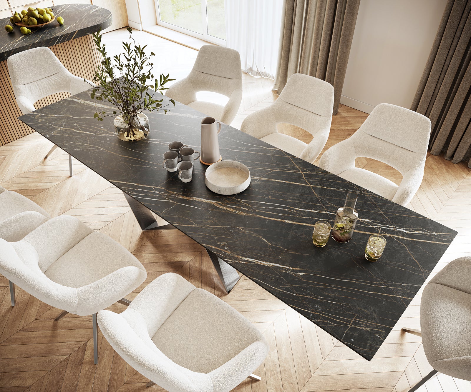 Dining Table Aurora 300cm Ceramic Noir Desir Brown Spider Frame Steel
