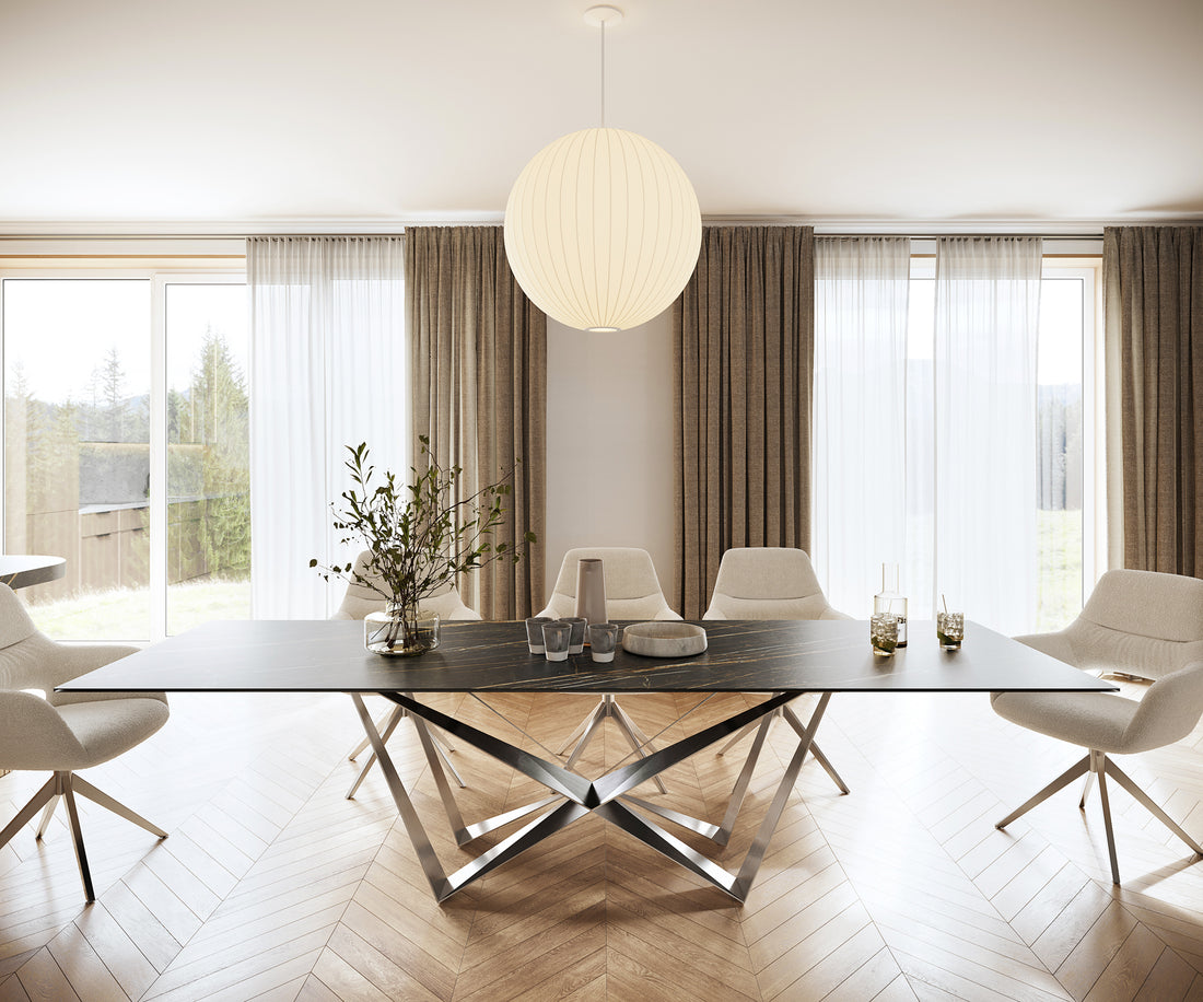 Dining Table Aurora 300cm Ceramic Noir Desir Brown Spider Frame Steel