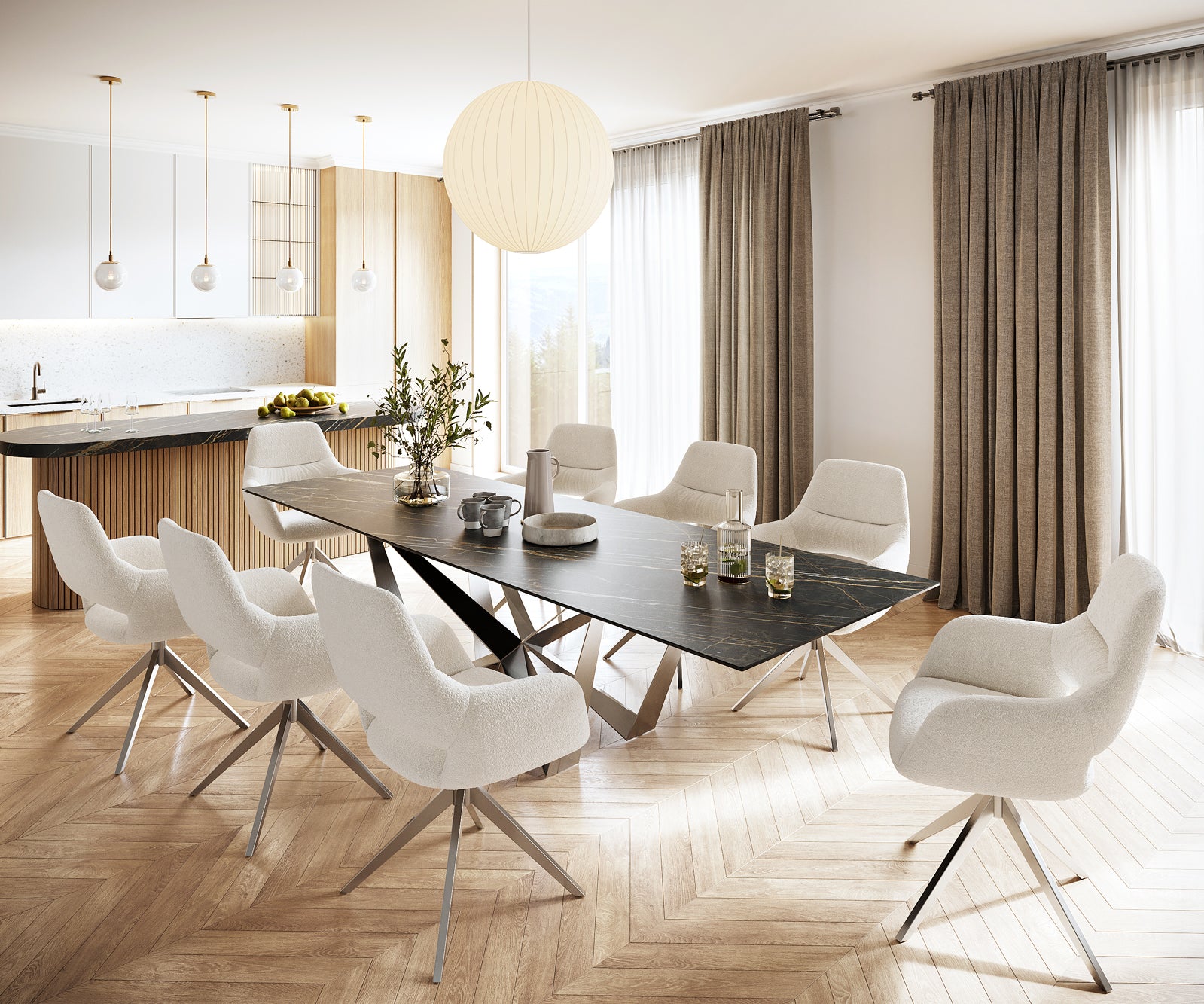 Dining Table Aurora 300cm Ceramic Noir Desir Brown Spider Frame Steel