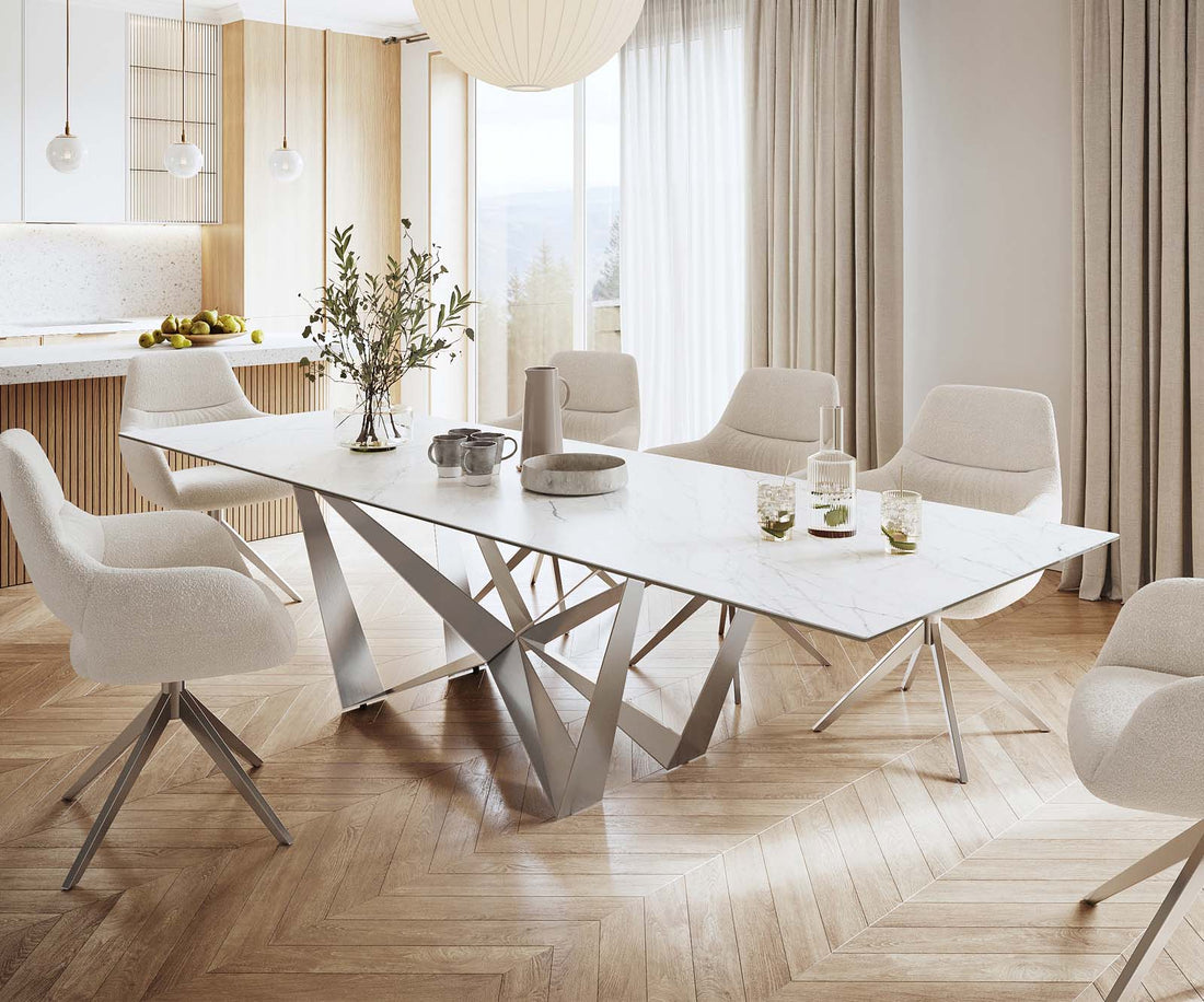Dining Table Aurora 300cm Ceramic Statuarietto White Spider Frame Steel