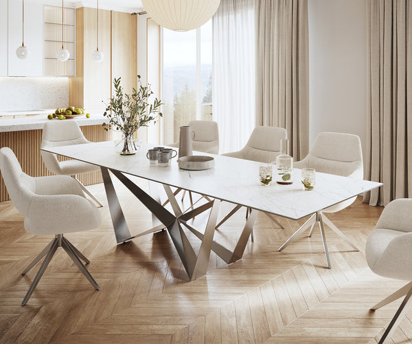 Dining Table Aurora Ceramic White Spider Frame Steel 200-300cm