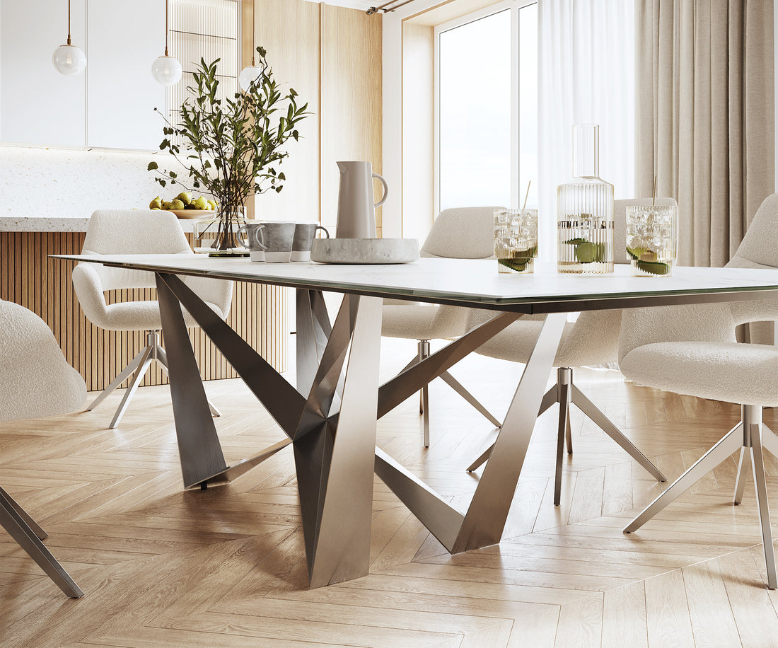 Dining Table Aurora 300cm Ceramic Statuarietto White Spider Frame Steel