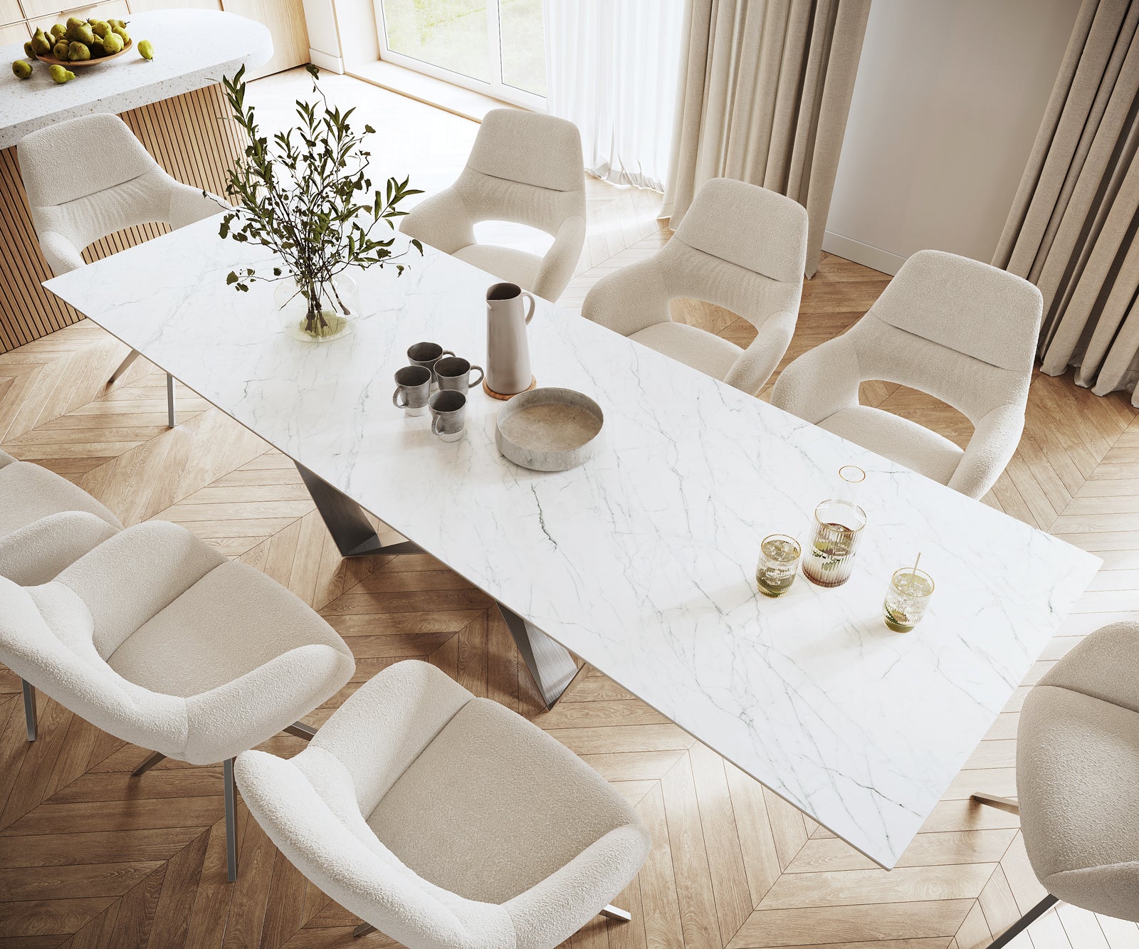 Dining Table Aurora Ceramic White Spider Frame Steel 200-300cm