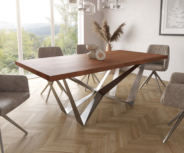 Dining Table Olympus 200x100cm Acacia Wood Brown Spider Frame Steel