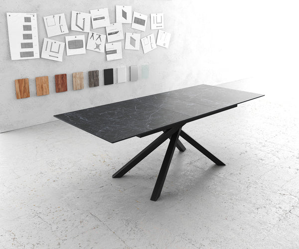 Dining Table Aurora Extendable 180-220cm Ceramic Anthracite Cross Frame Black