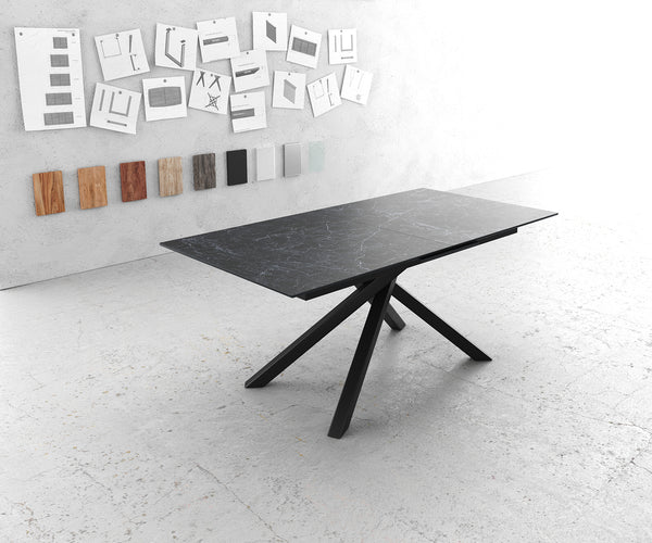 Dining Table Aurora Extendable 180-220cm Ceramic Anthracite Cross Frame Black