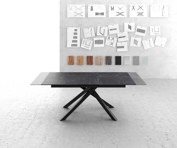 Dining Table Aurora Extendable 180-220cm Ceramic Anthracite Cross Frame Black