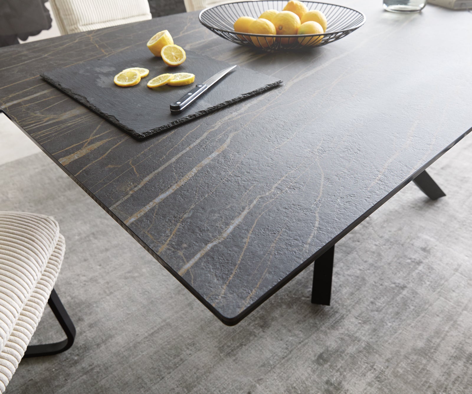 Dining Table Aurora 200cm Ceramic Brown Cross Frame Black