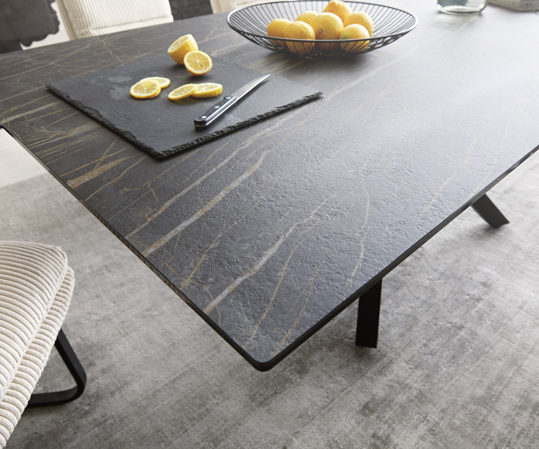 Dining Table Aurora 200cm Ceramic Noir Desir Brown Cross Frame Black