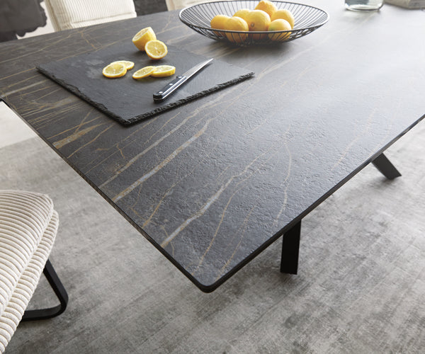 Dining Table Aurora 200cm Ceramic Brown Cross Frame Black