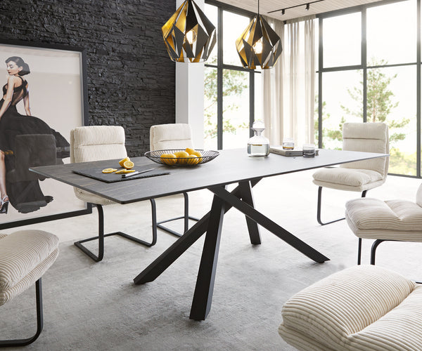 Dining Table Aurora 200cm Ceramic Brown Cross Frame Black