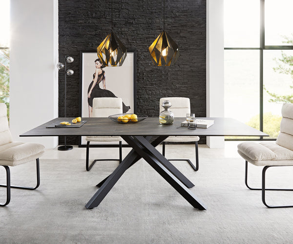 Dining Table Aurora Ceramic Brown Cross Frame Black 200-300cm