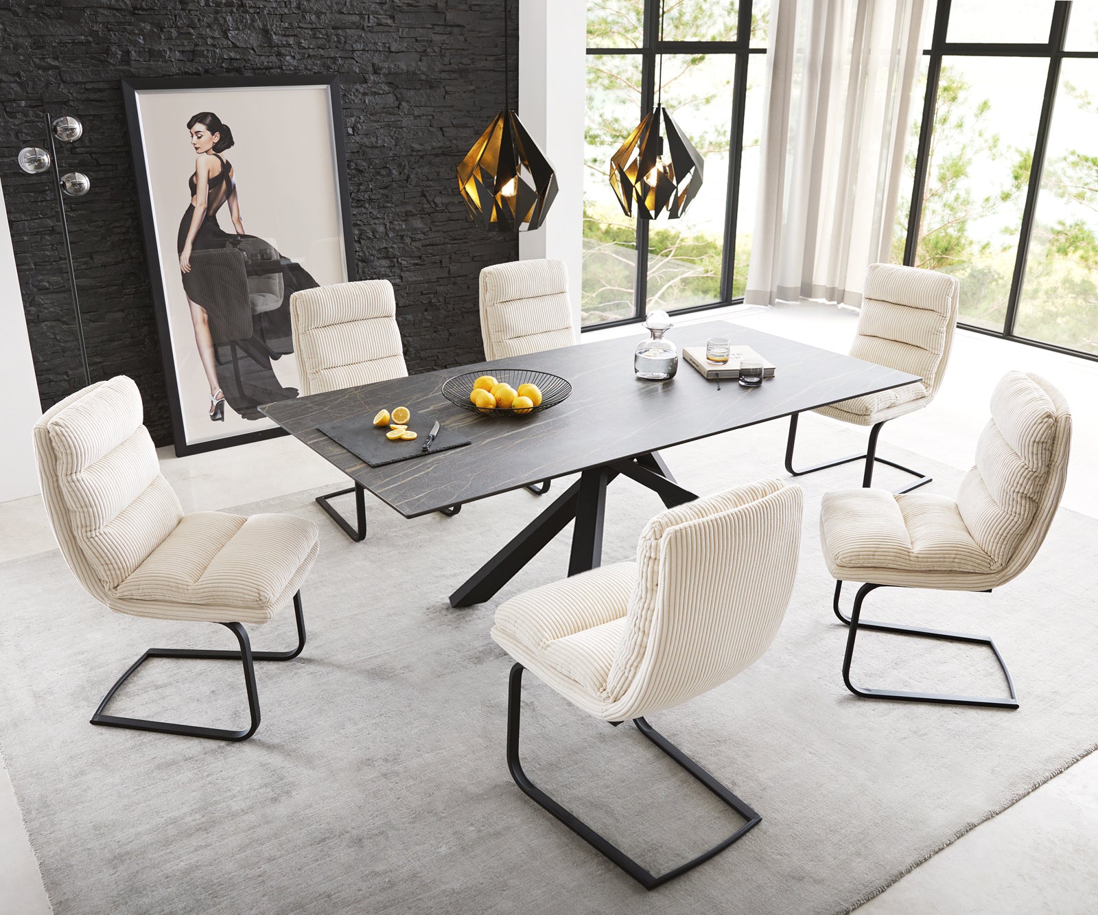 Dining Table Aurora 200cm Ceramic Brown Cross Frame Black