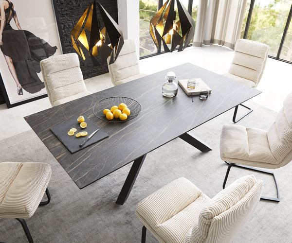 Dining Table Aurora 200cm Ceramic Brown Cross Frame Black