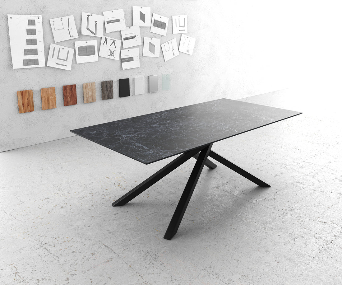 Dining Table Aurora 200cm Ceramic Nero Greco Anthracite Cross Frame Black