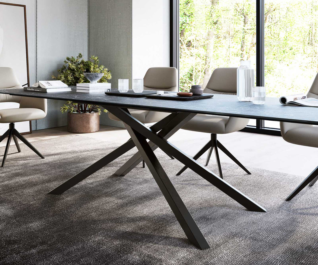 Dining Table Aurora 300cm Ceramic Nero Greco Anthracite Cross Frame Black