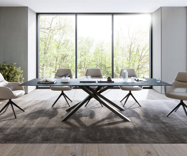 Dining Table Aurora Ceramic Anthracite Cross Frame Black 200-300cm