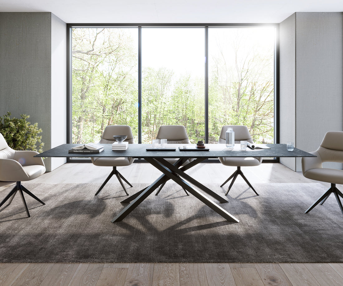 Dining Table Aurora 300cm Ceramic Nero Greco Anthracite Cross Frame Black