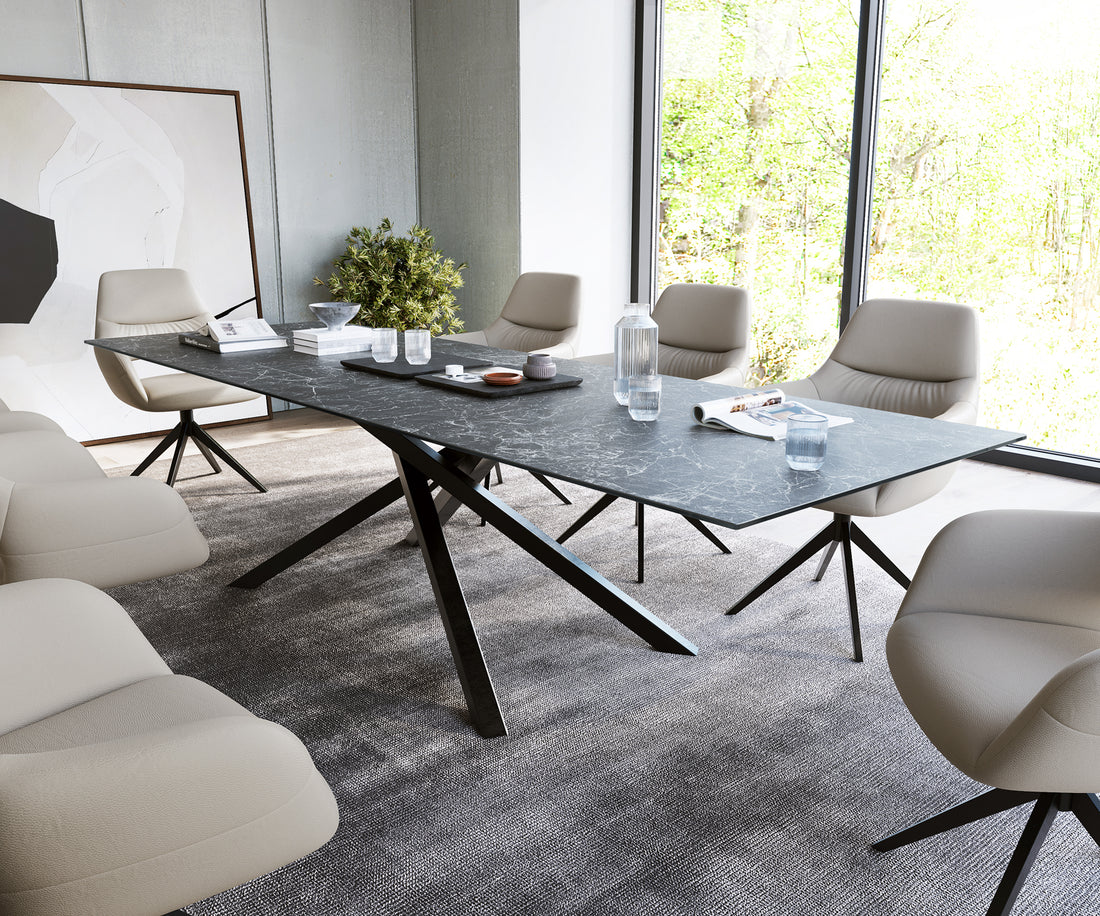 Dining Table Aurora 300cm Ceramic Nero Greco Anthracite Cross Frame Black