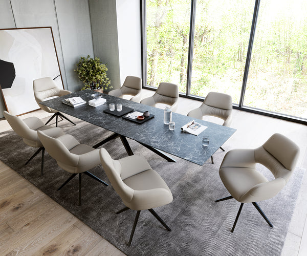 Dining Table Aurora 300cm Ceramic Nero Greco Anthracite Cross Frame Black