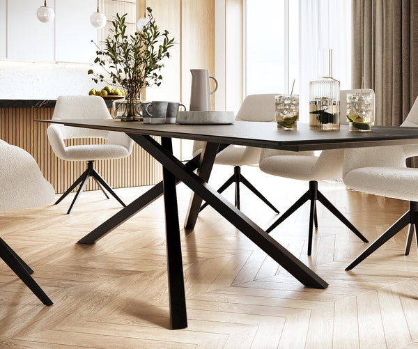 Dining Table Aurora Ceramic Brown Cross Frame Black 200-300cm