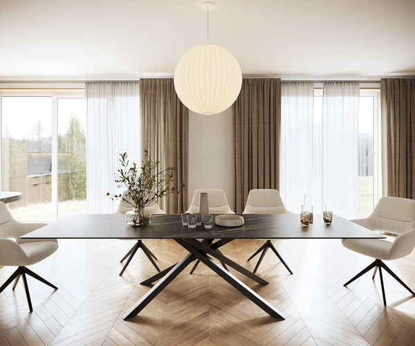 Dining Table Aurora Ceramic Brown Cross Frame Black 200-300cm