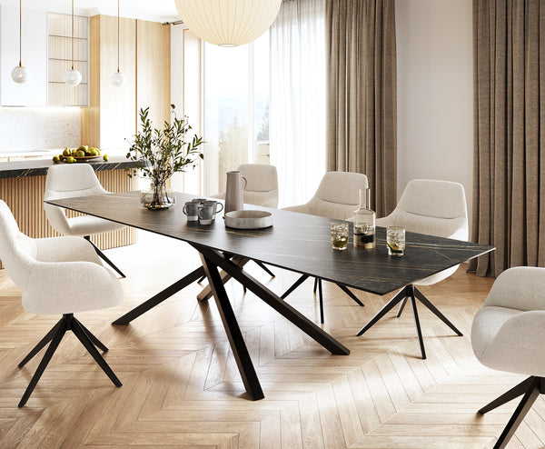 Dining Table Aurora Ceramic Brown Cross Frame Black 200-300cm
