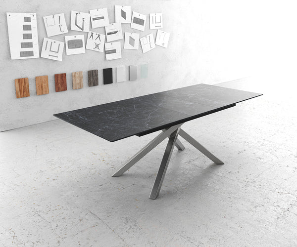 Dining Table Aurora 180-220x90cm Ceramic Anthracite Cross Frame Silver