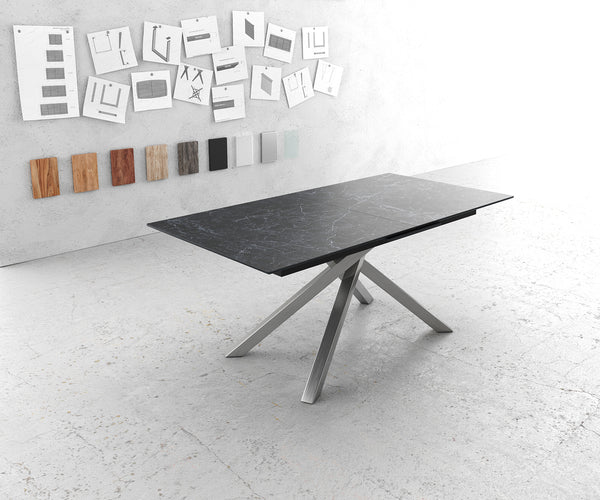 Dining Table Aurora 180-220x90cm Ceramic Anthracite Cross Frame Silver
