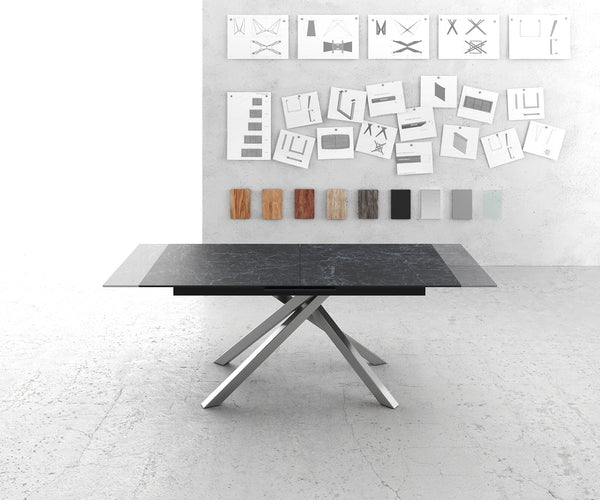 Dining Table Aurora 180-220x90cm Ceramic Anthracite Cross Frame Silver