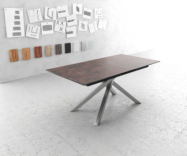 Extendable Dining Table Aurora 180-220x90cm Glass Brown Cross Frame Silver