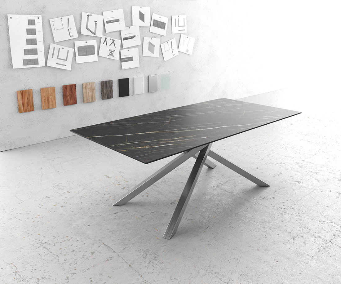 Dining Table Aurora 200cm Ceramic Noir Desir Brown Cross Frame Steel