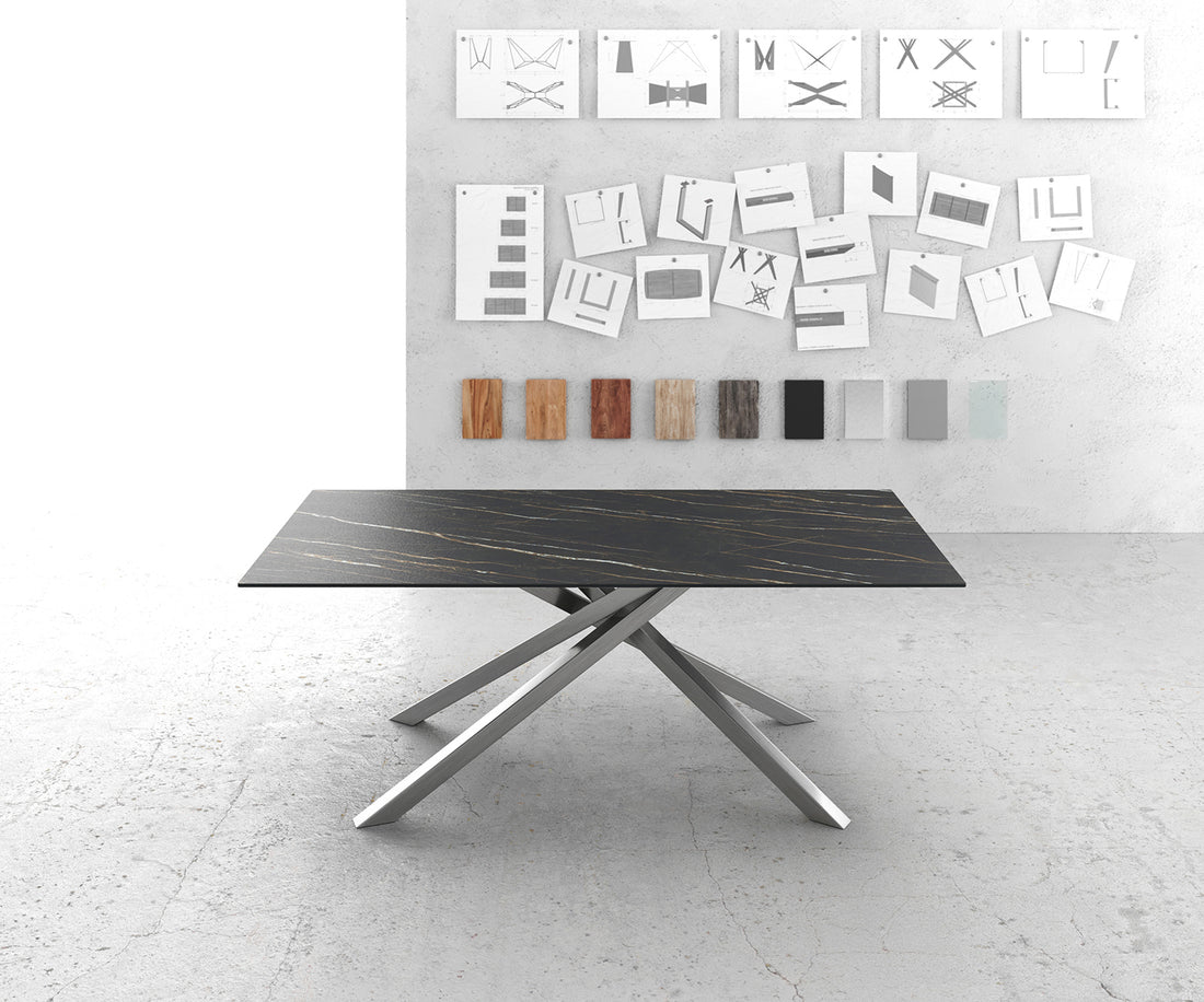 Dining Table Aurora 200cm Ceramic Noir Desir Brown Cross Frame Steel