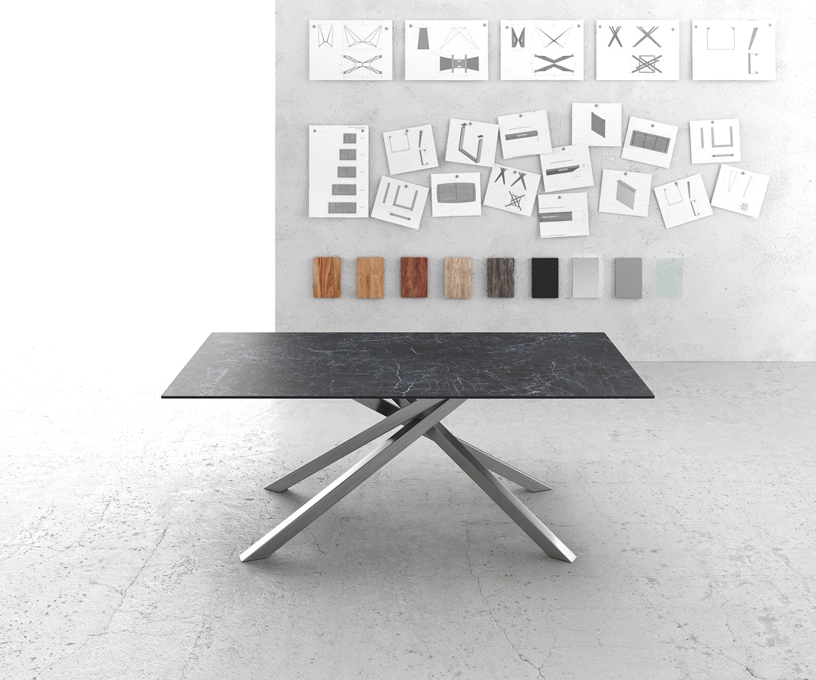 Dining Table Aurora 200cm Ceramic Anthracite Cross Frame Steel
