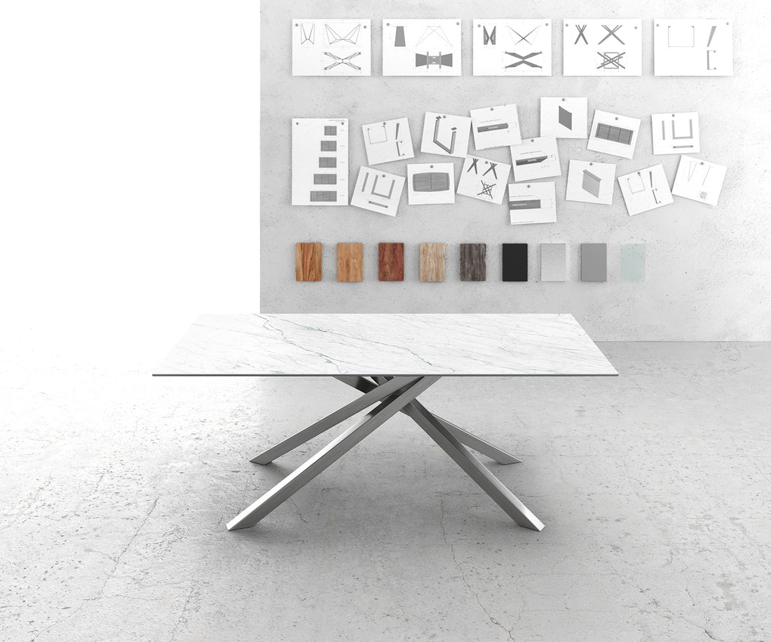 Dining Table Aurora 200cm Ceramic Statuarietto White Cross Frame Steel